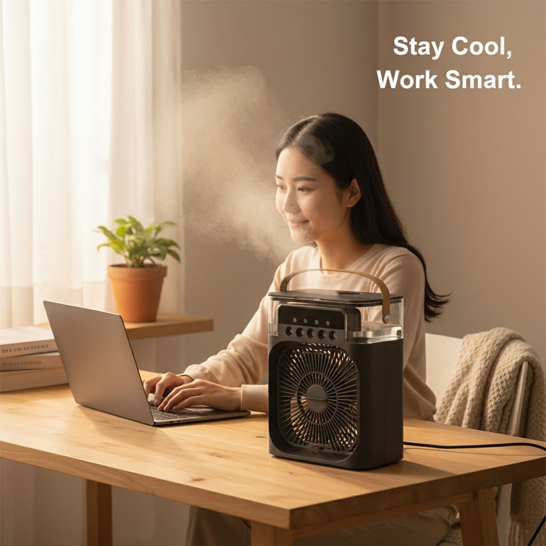Air Cooler with Humidifier and Adjustable Fan