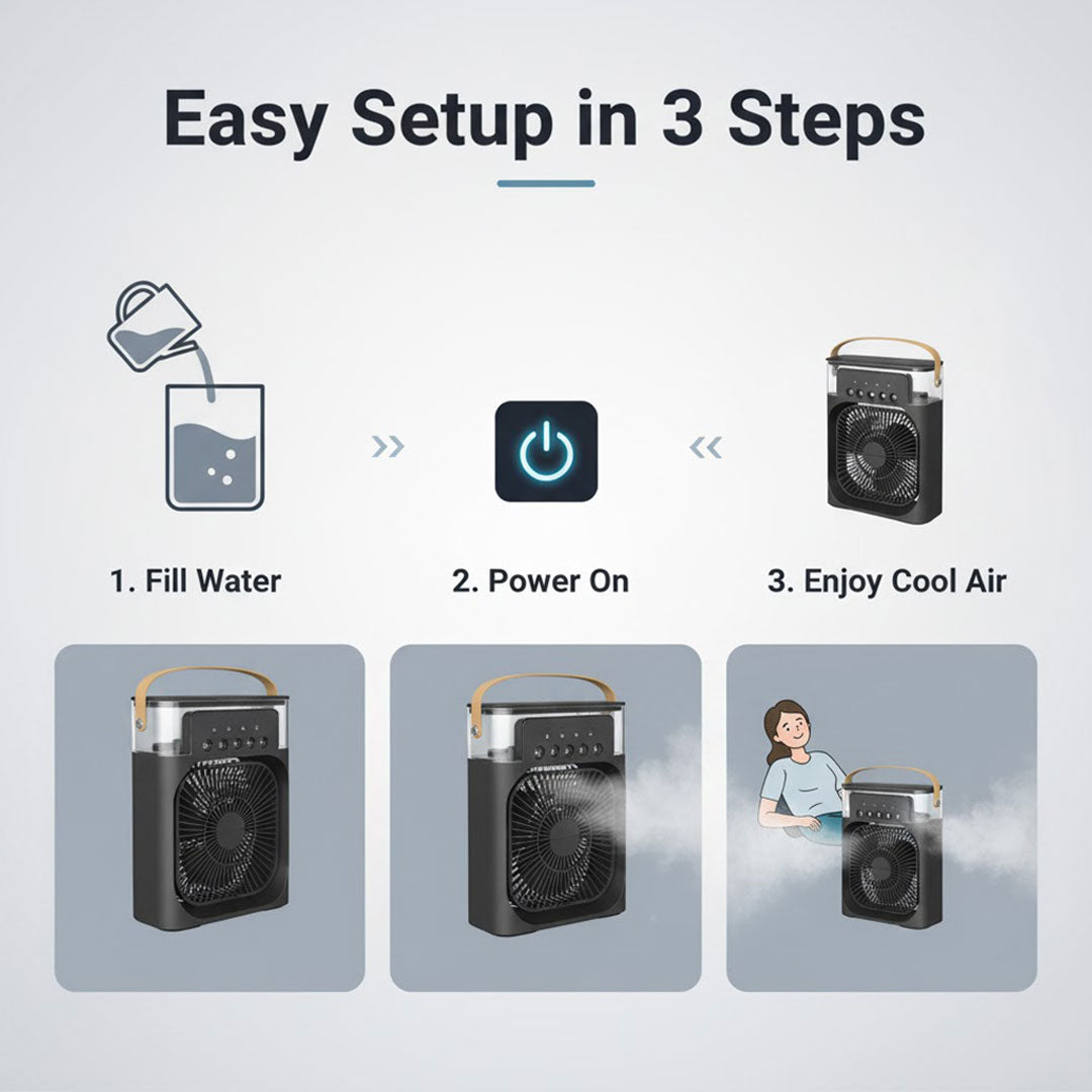 Air Cooler with Humidifier and Adjustable Fan