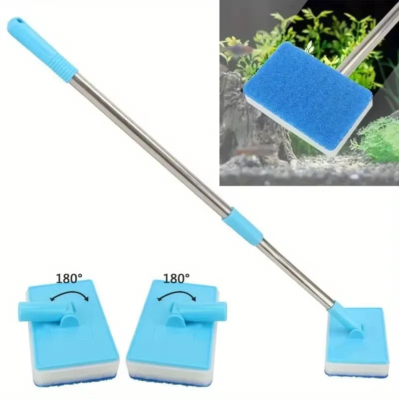 Aquarium Cleaner with Extendable Handle and 180-Degree Sponge