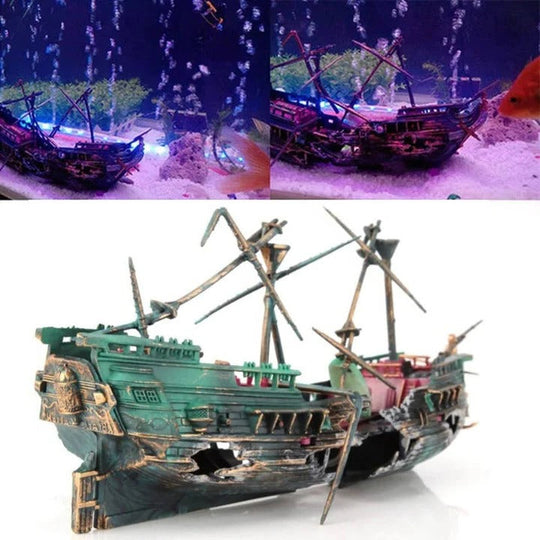 Aquarium Decoration with Sunken Boat and Realistic Design