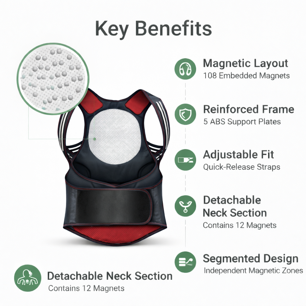 Back Support Belt with Magnetic Design and Adjustable Fit
