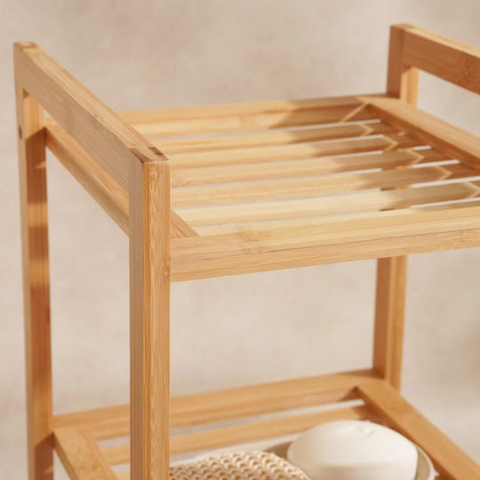 Bamboo Bath Rack with 3 Tiers and Natural Finish