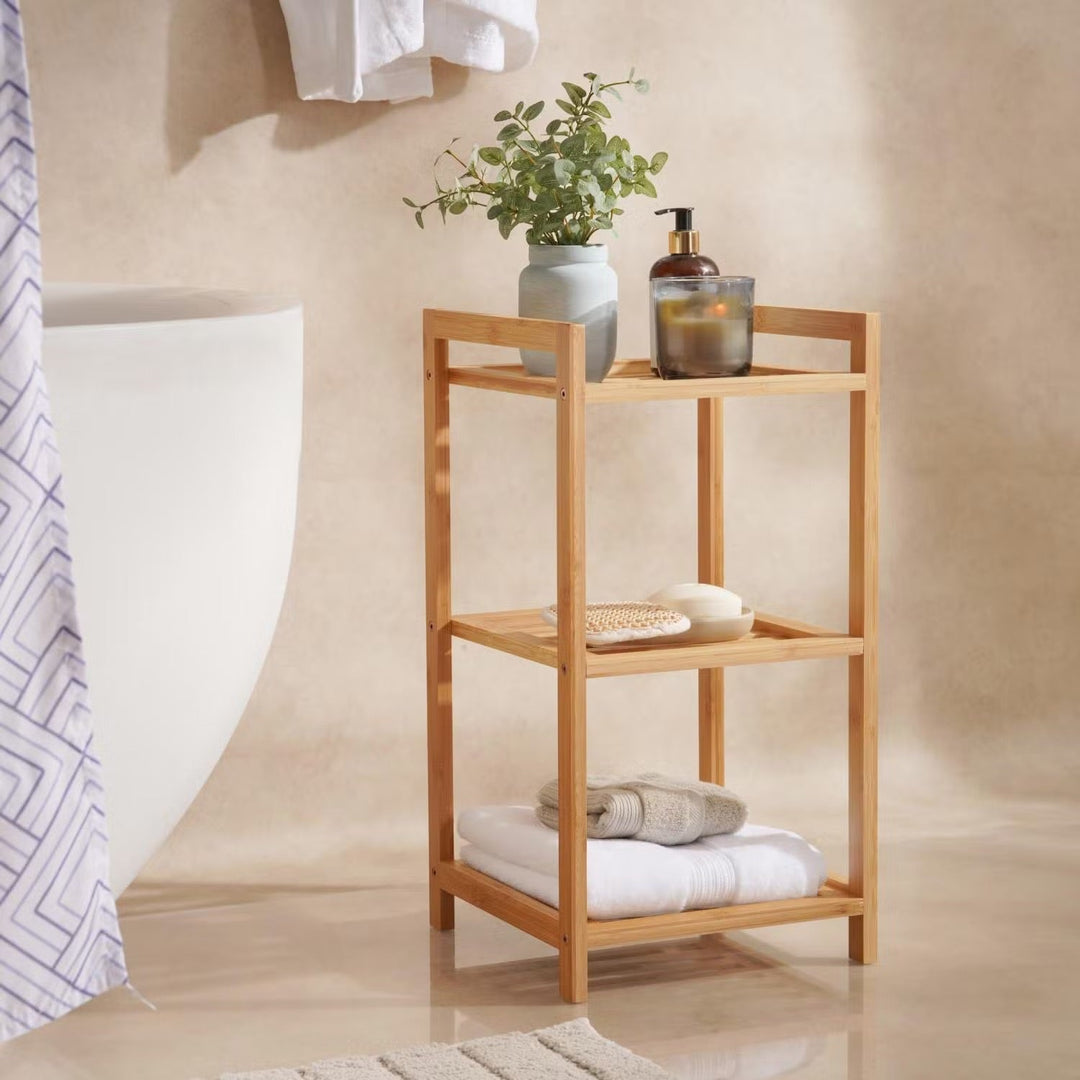Bamboo Bath Rack with 3 Tiers and Natural Finish