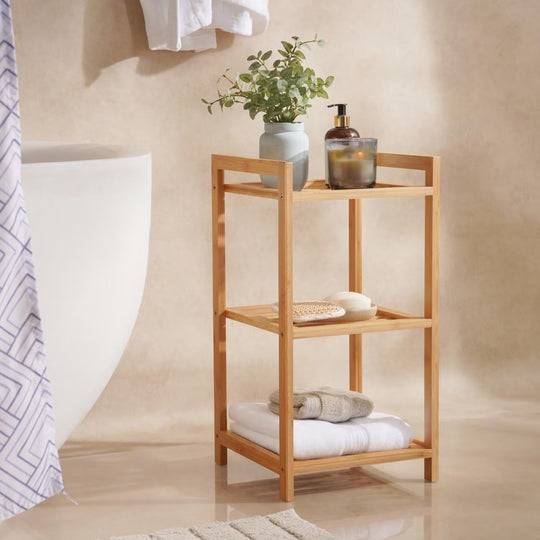 Bamboo Bath Rack with 3 Tiers and Natural Finish