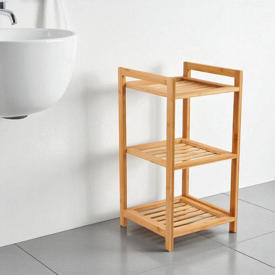 Bamboo Bath Rack with 3 Tiers and Natural Finish
