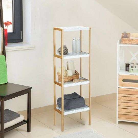 Bamboo Bath Shelf with 4 Tiers and White Finish