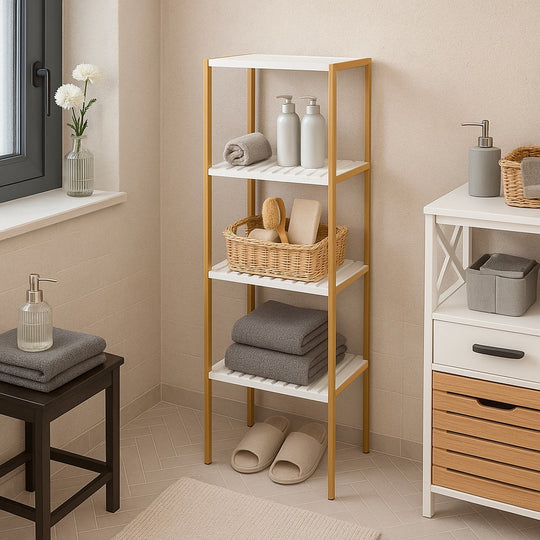 Bamboo Bath Shelf with 4 Tiers and White Finish