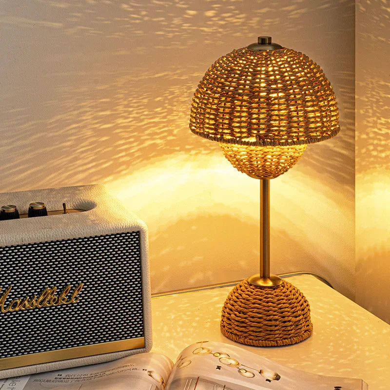 Bamboo Lamp with LED Bulb and USB Power