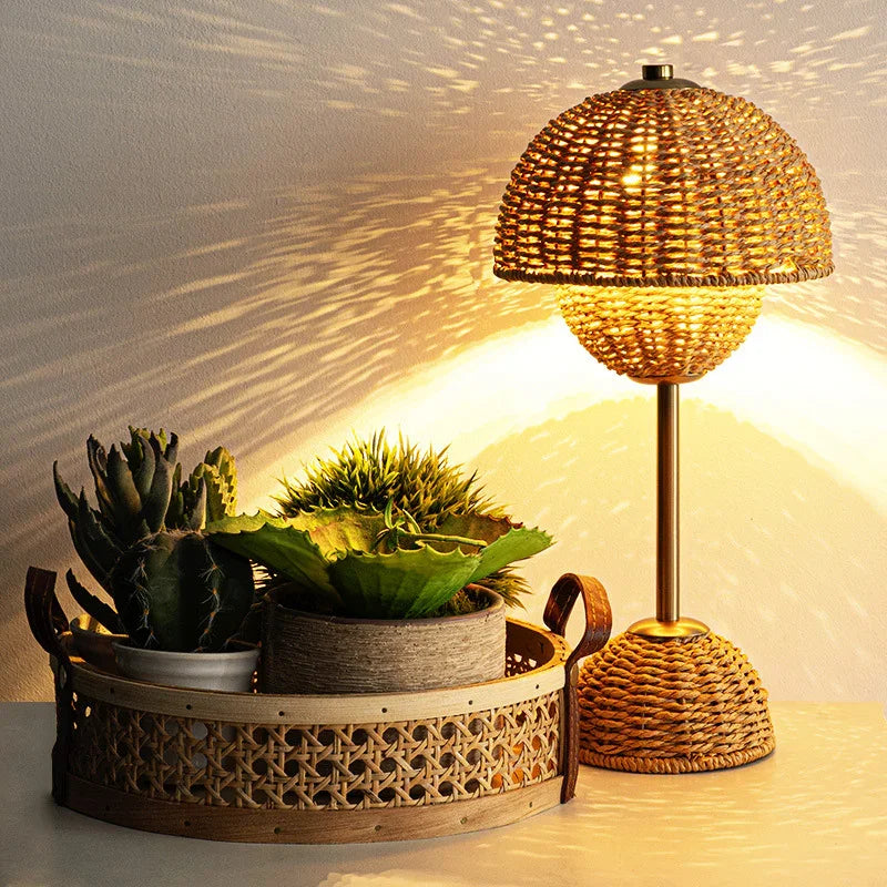 Bamboo Lamp with LED Bulb and USB Power