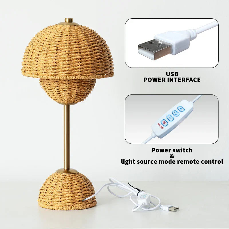 Bamboo Lamp with LED Bulb and USB Power