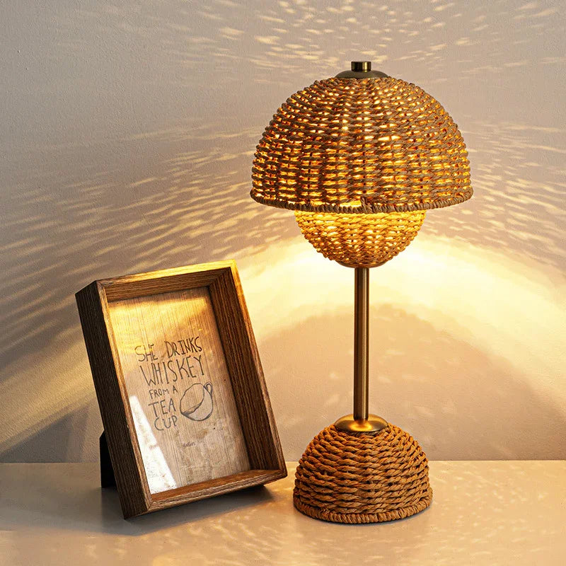 Bamboo Lamp with LED Bulb and USB Power