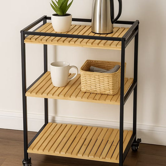 Bamboo Trolley with 3-Tier Design and Natural Finish