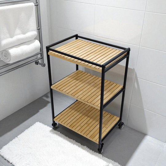 Bamboo Trolley with 3-Tier Design and Natural Finish