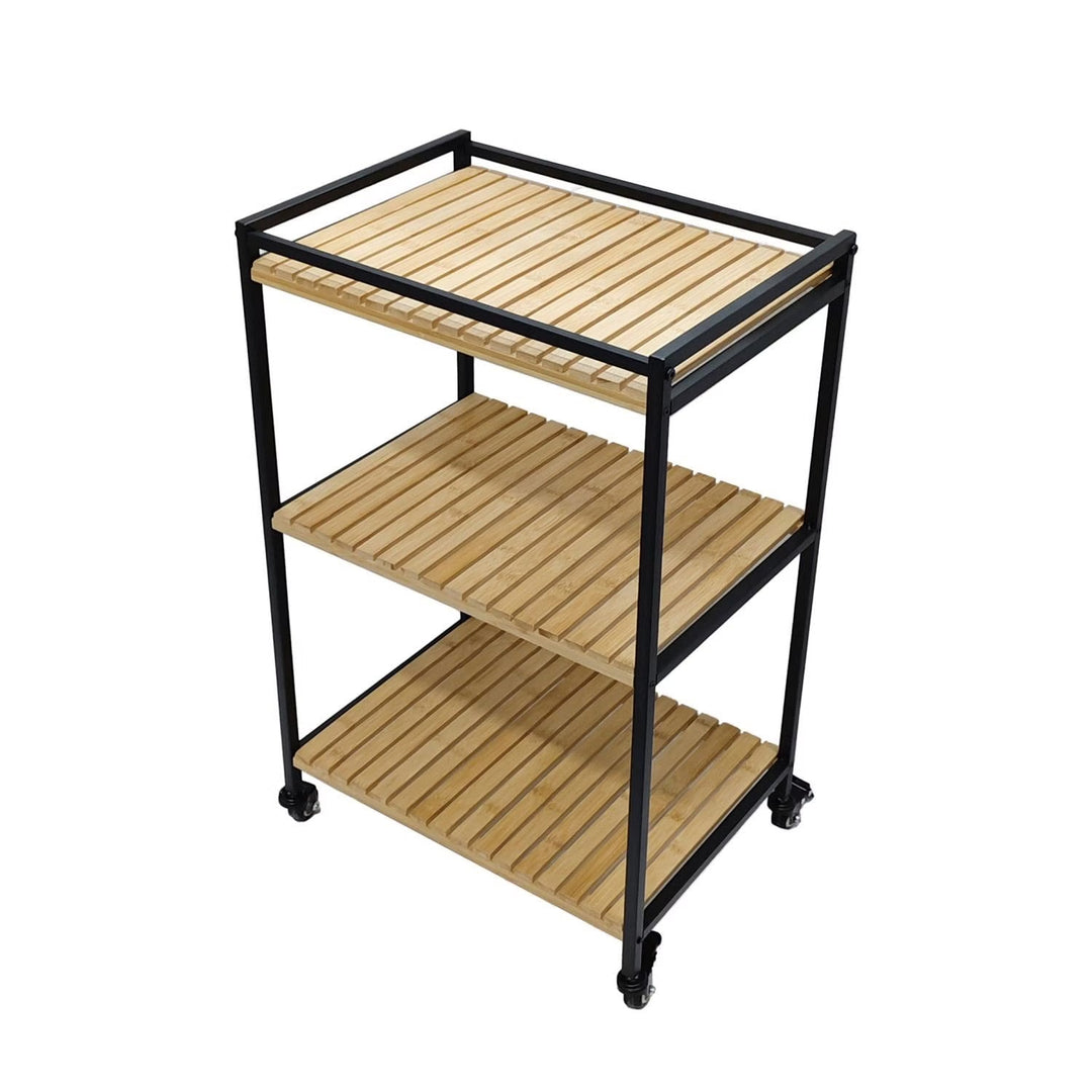 Bamboo Trolley with 3-Tier Design and Natural Finish