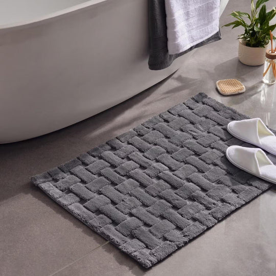 Bathmat with Jacquard Design and Dark Grey Color