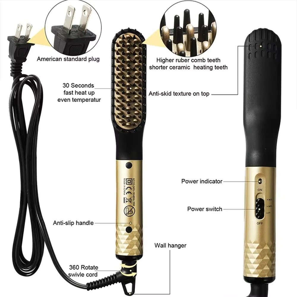 Beard Straightening Brush with Ceramic Heating and Portable Design