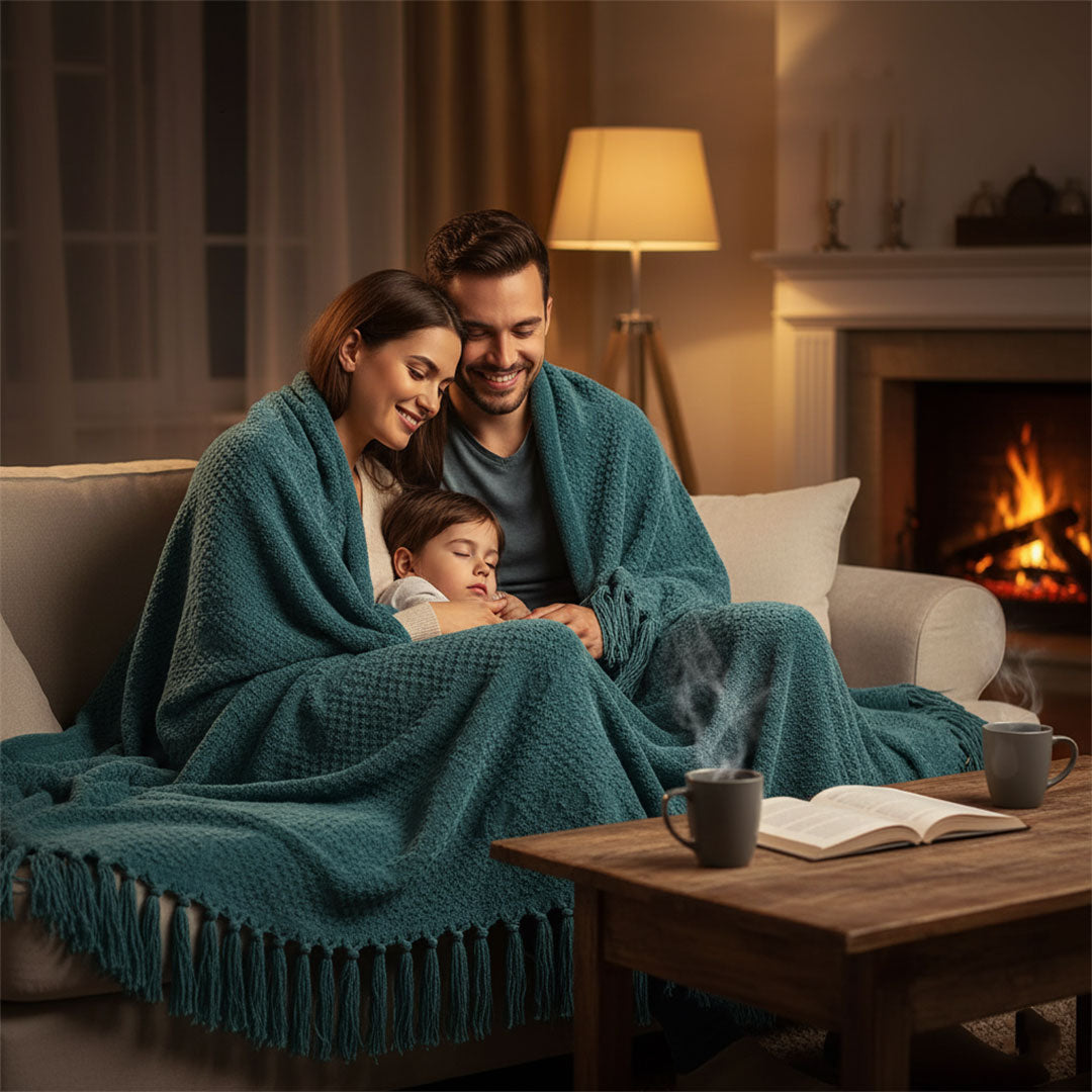 Blanket with Merino-Style Design and Tassels