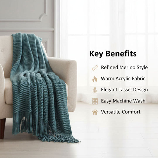 Blanket with Merino-Style Design and Tassels