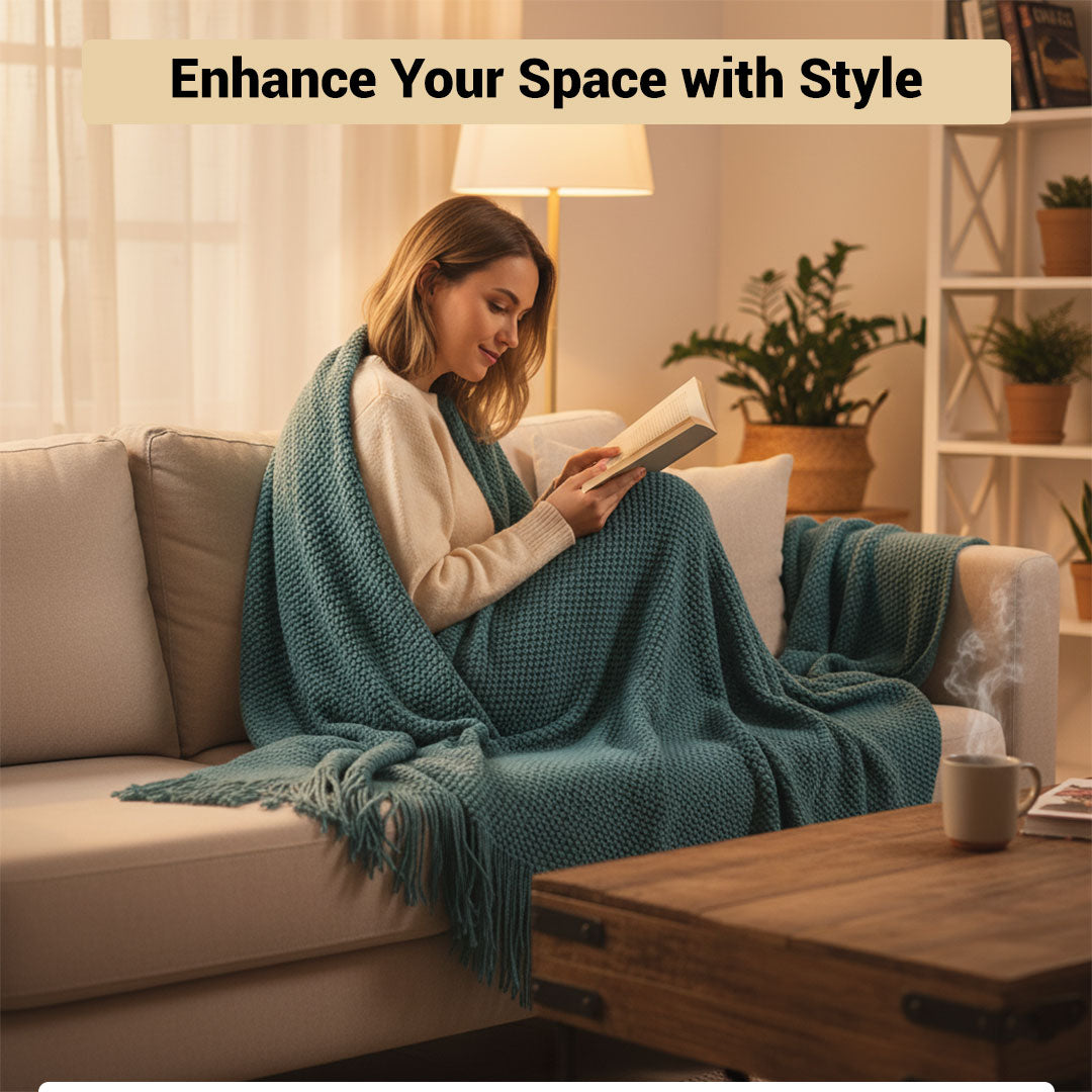 Blanket with Merino-Style Design and Tassels