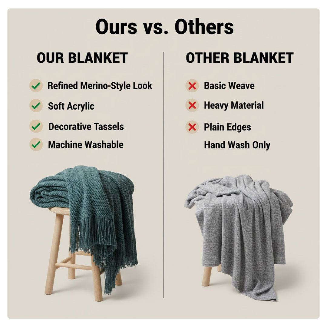 Blanket with Merino-Style Design and Tassels