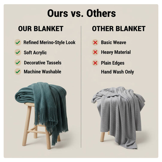 Blanket with Merino-Style Design and Tassels