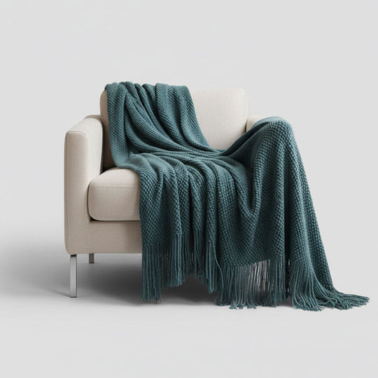 Blanket with Merino-Style Design and Tassels