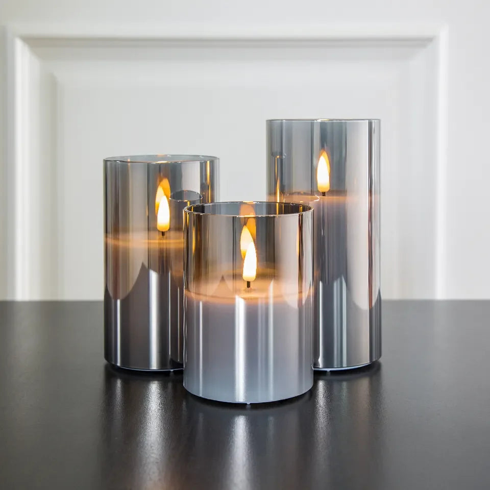 Candle Set with Glass Casing and LED Flame