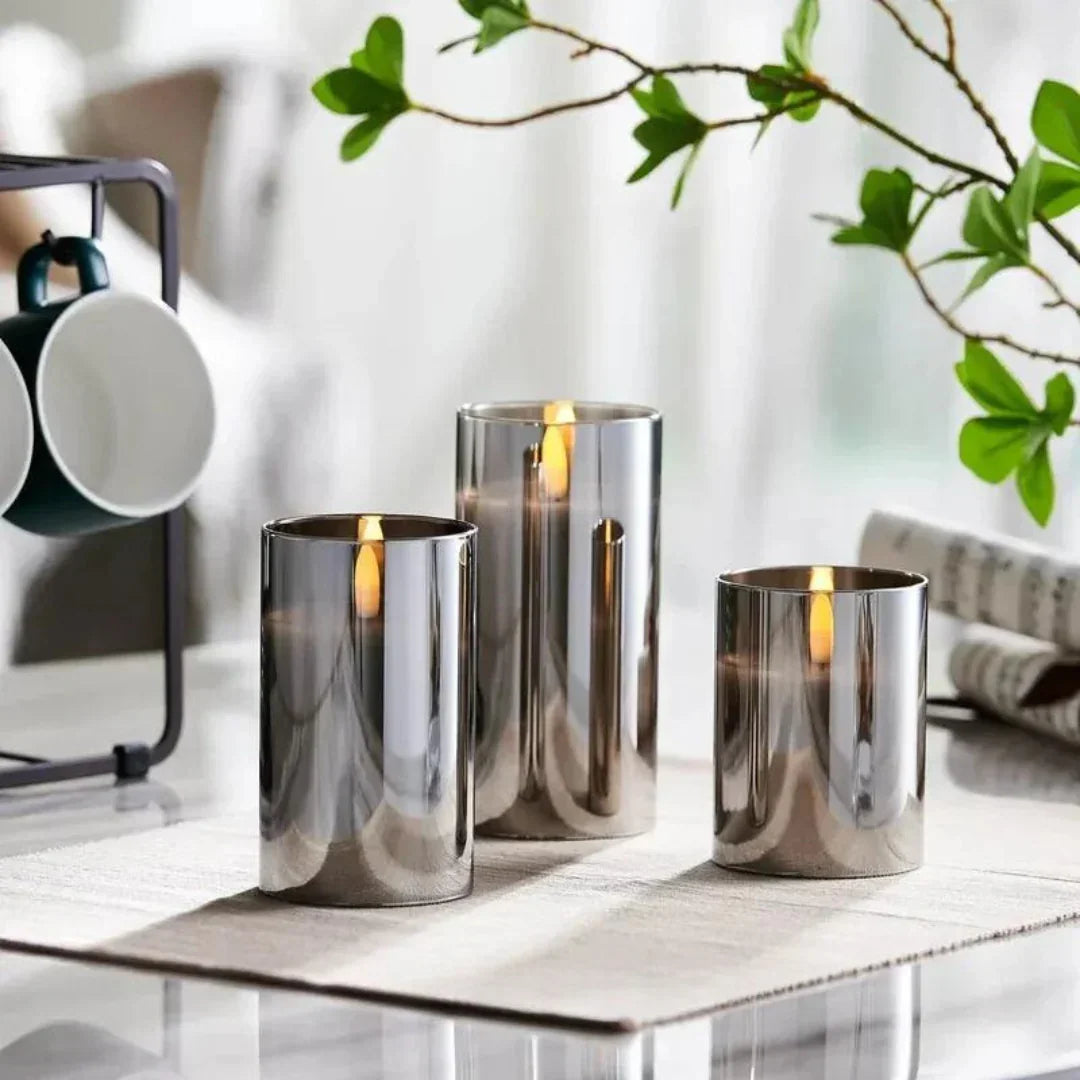 Candle Set with Glass Casing and LED Flame