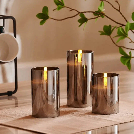 Candle Set with Glass Casing and LED Flame