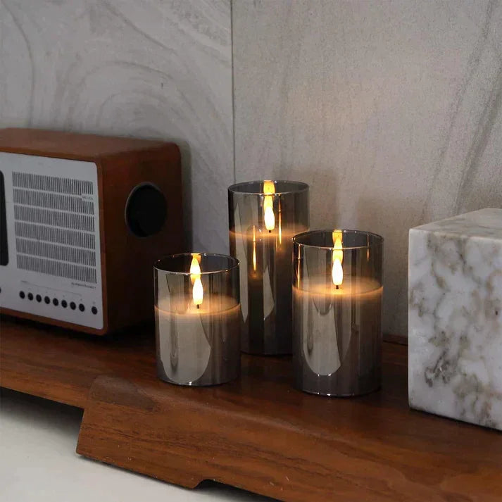 Candle Set with Glass Casing and LED Flame