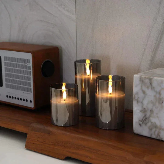 Candle Set with Glass Casing and LED Flame