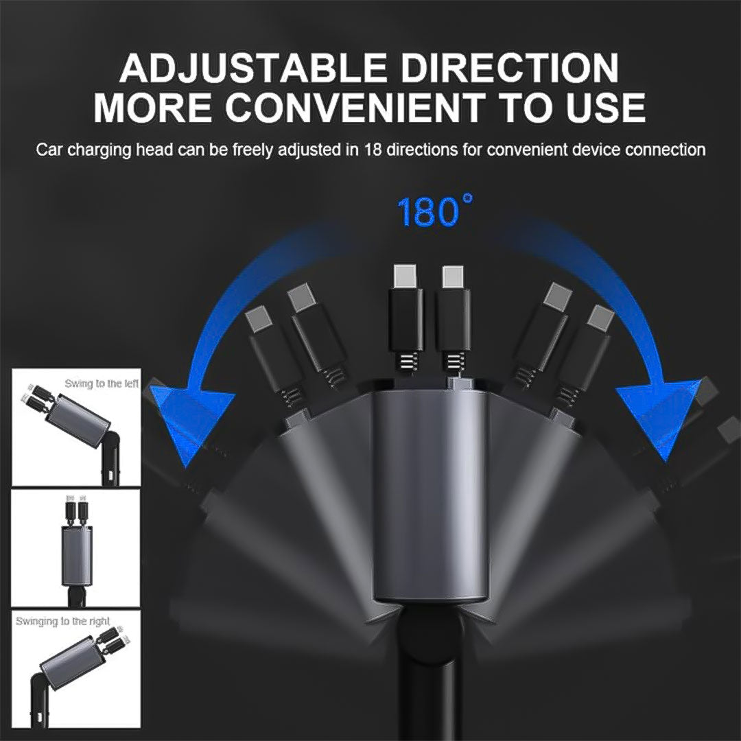Car Charger with Retractable Cable and Dual Ports