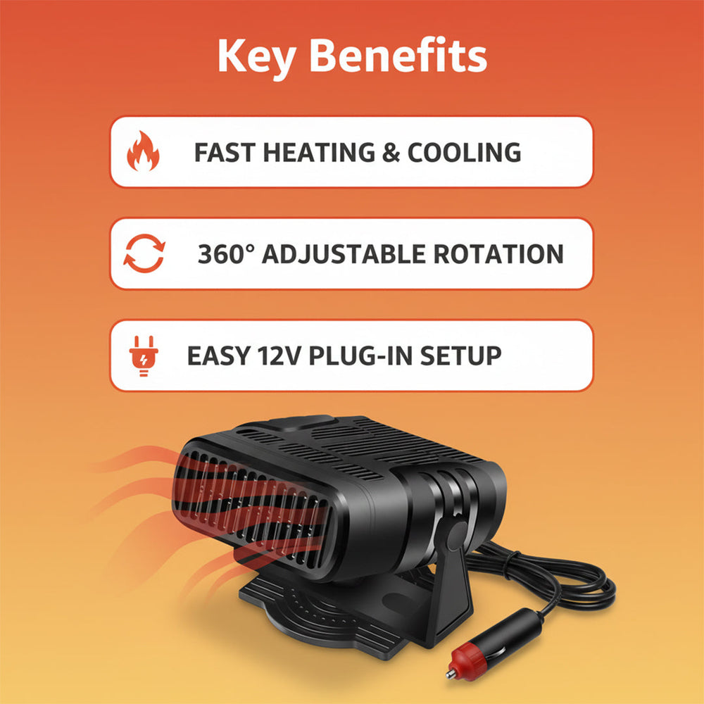 Car Heater with Portable Fan and 360° Rotation