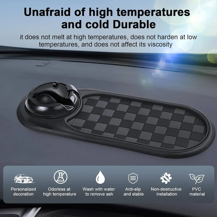 Car Phone Mount with Anti-Slip Base and Dash Mat