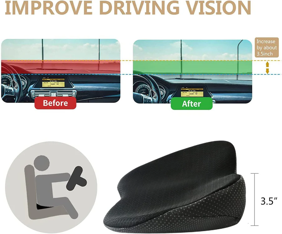 Car Seat Cushion with Height Adjustment and Comfort Support