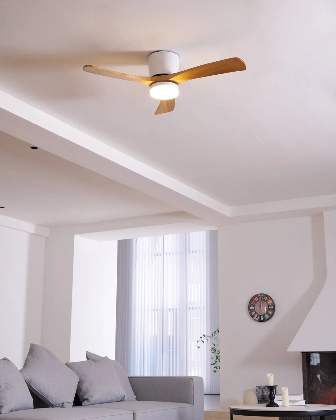 Ceiling Fan with Wooden Blades and LED Light