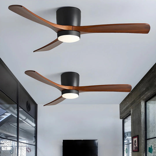 Ceiling Fan with Wooden Blades and LED Light