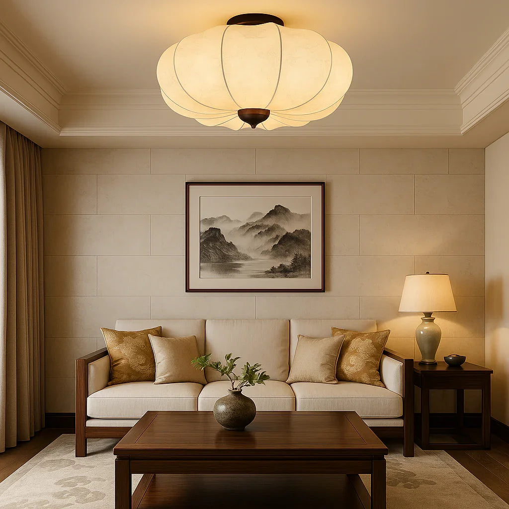 Ceiling Light with Silk Shade and Modern Style