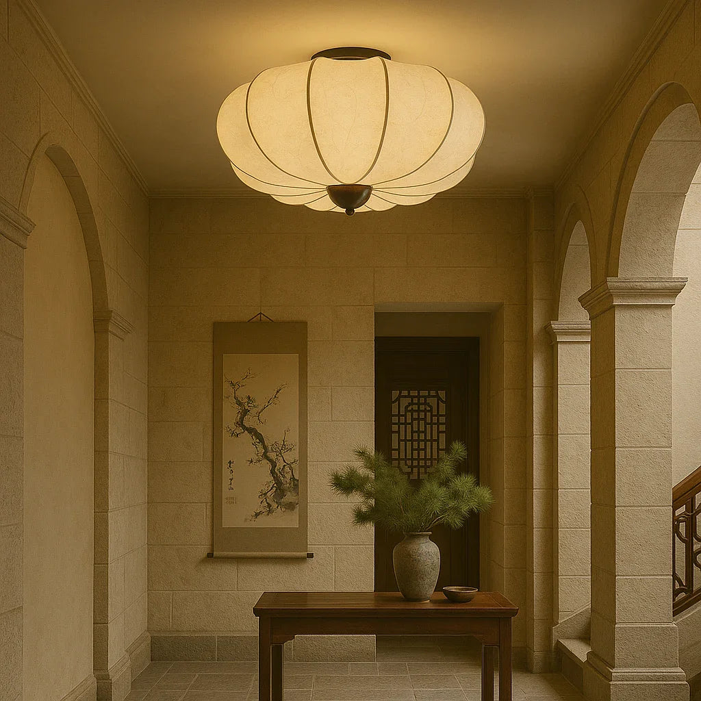 Ceiling Light with Silk Shade and Modern Style