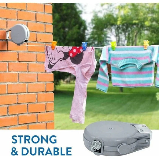 Clothes Drying Rack with Retractable Line and Wall Mount