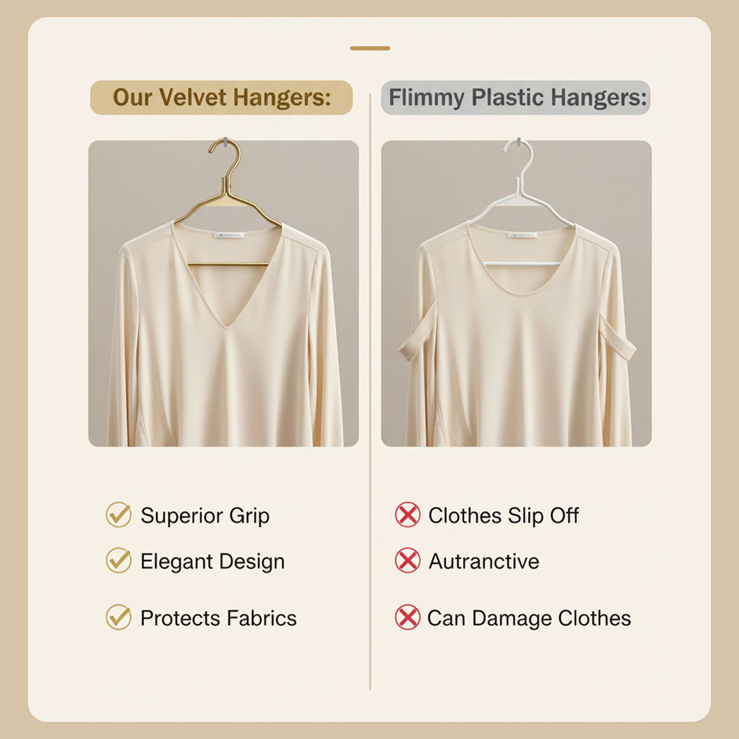 Clothes Hangers with Anti-Slip Velvet Coating and Metallic Finish