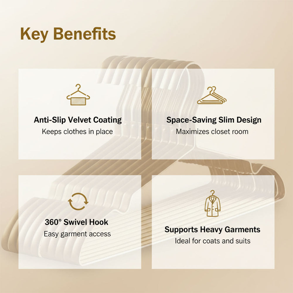 Clothes Hangers with Anti-Slip Velvet Coating and Metallic Finish