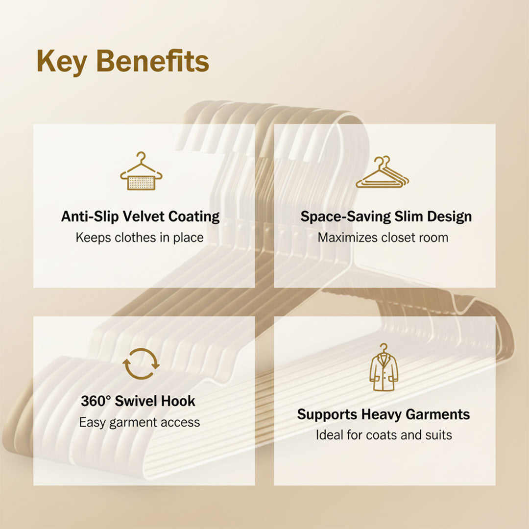 Clothes Hangers with Anti-Slip Velvet Coating and Metallic Finish