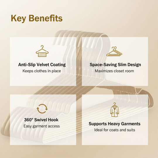 Clothes Hangers with Anti-Slip Velvet Coating and Metallic Finish