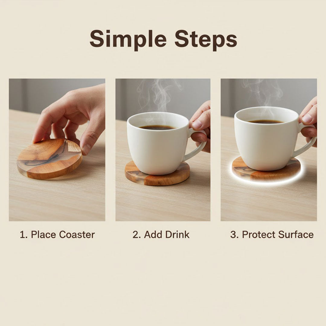 Coaster Set with Japanese Design and Resin Accents
