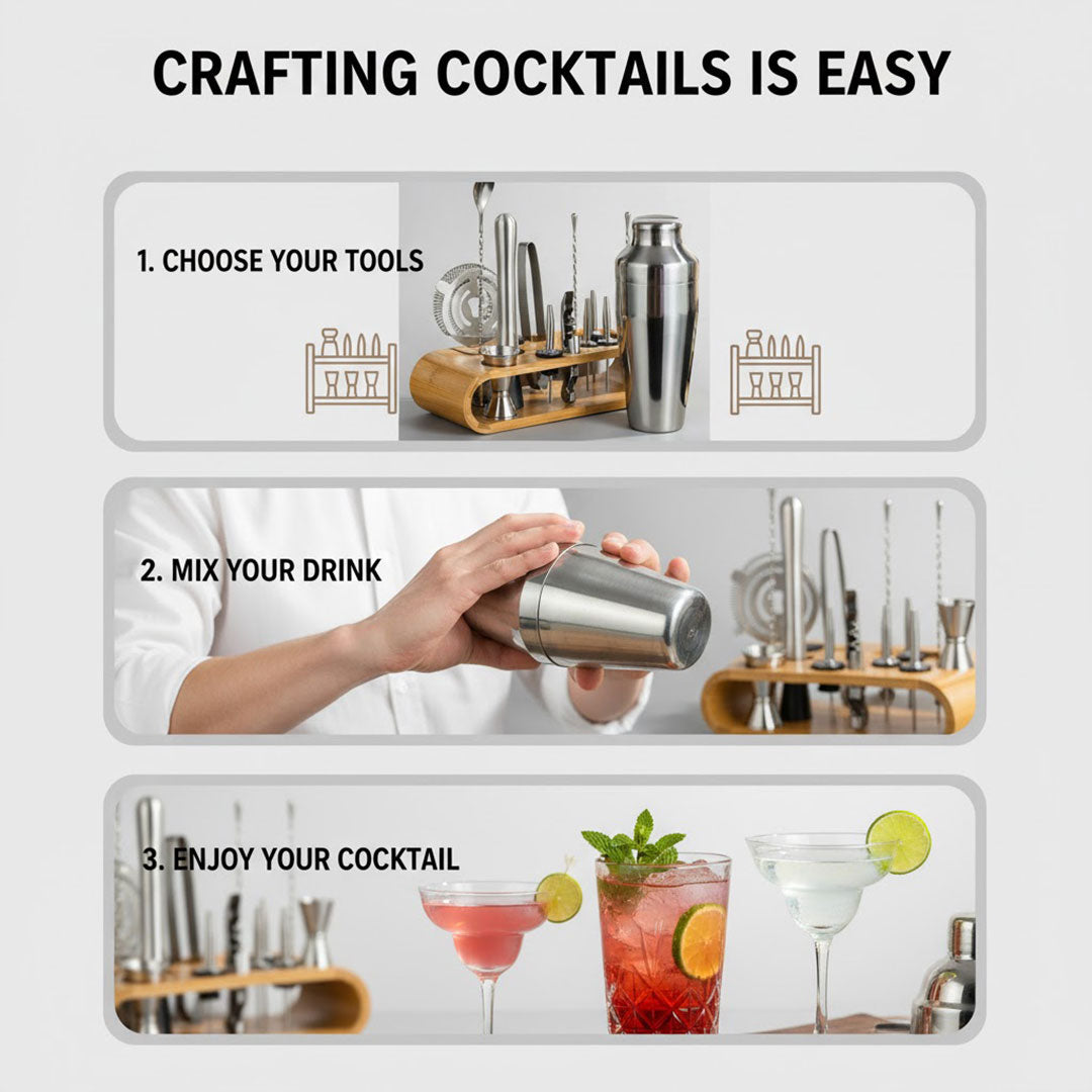 Cocktail Shaker Set with Stainless Steel and Bar Tools