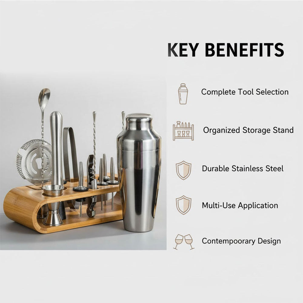 Cocktail Shaker Set with Stainless Steel and Bar Tools