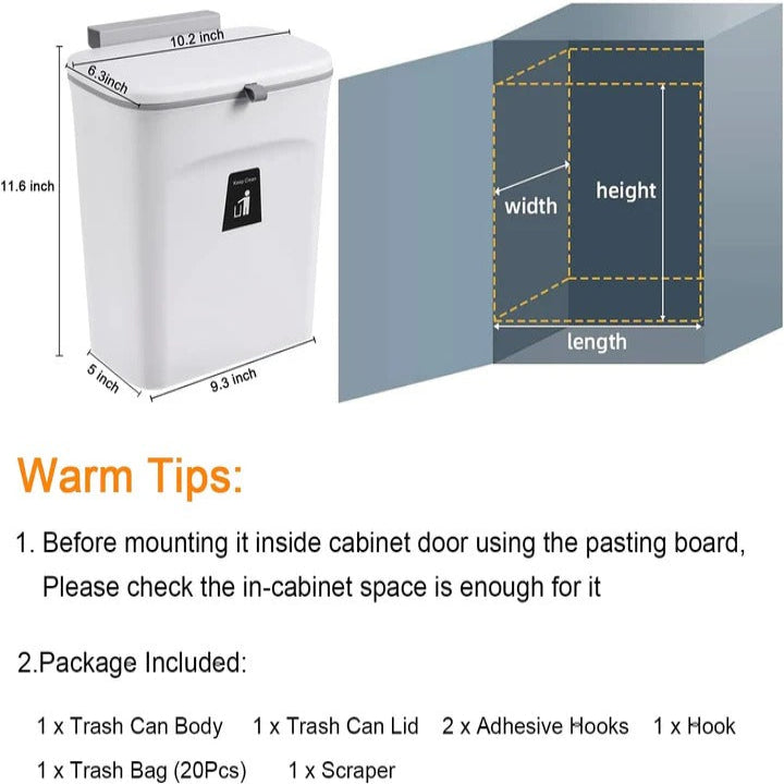Compost Bin with Over-Door Hook and Adhesive Mounting