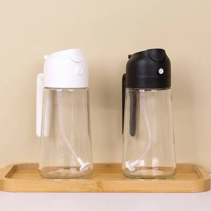 Cooking Oil Dispenser with Refillable Sprayer and Easy Pour Spout