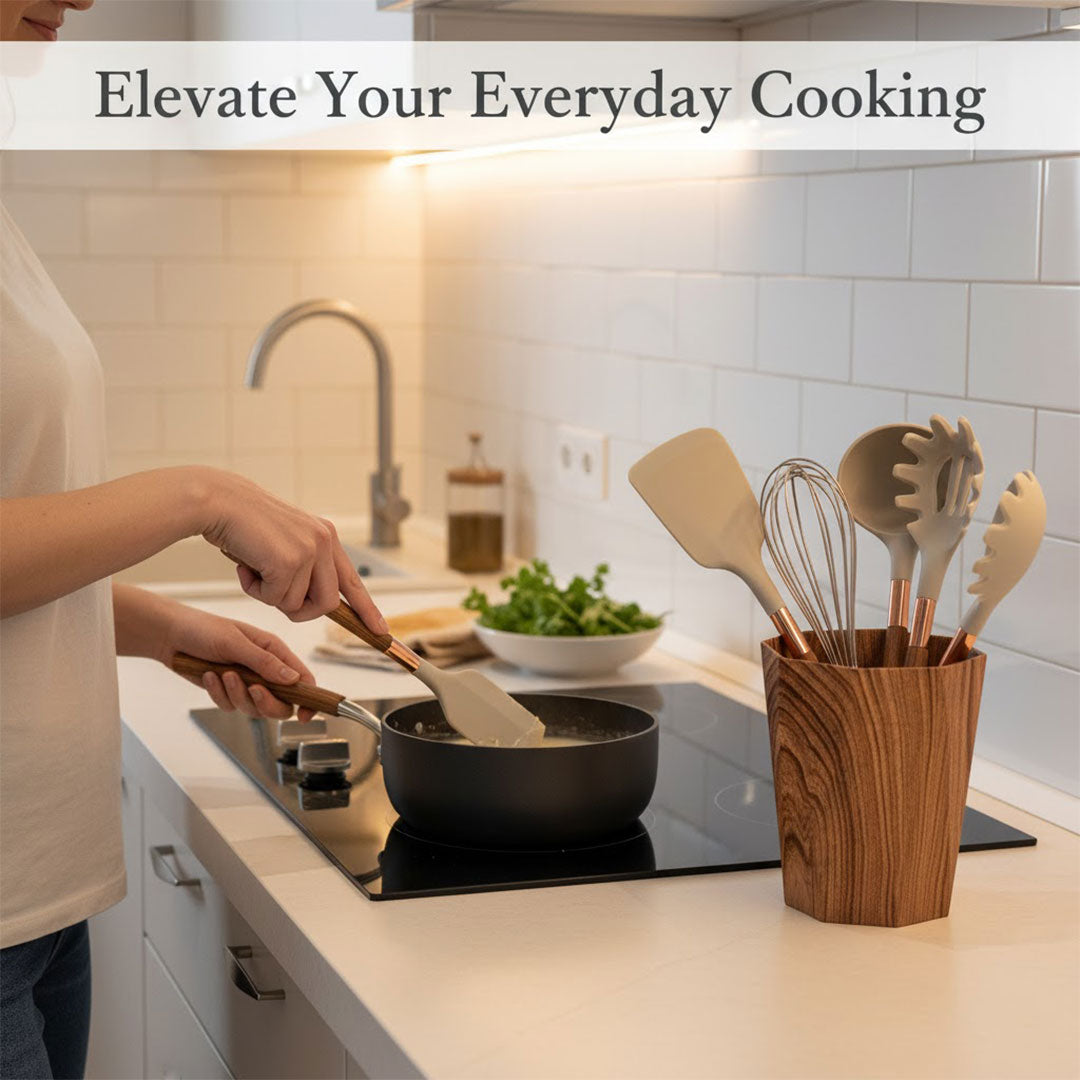 Cooking Utensil Set with Silicone Tools and Kitchen Accessories